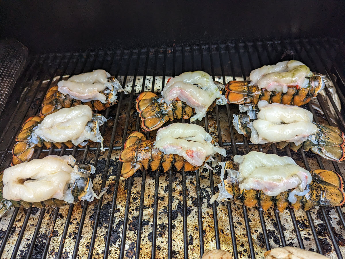 Lobster tails on the smoker